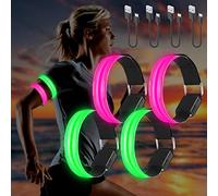 Molbory Bracelet LED USB, Lot de 4 Bracelets Réfléchissants LED, Bracelet Lumineux pour Enfants, Bandes Lumineuses pour Jogging, Course, Sports, Rose+Vert