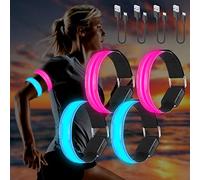 Molbory Bracelet LED USB, Lot de 4 Bracelets Réfléchissants LED, Bracelet Lumineux pour Enfants, Bandes Lumineuses pour Jogging, Course, Course à Pied, Sports, Vert+Rose