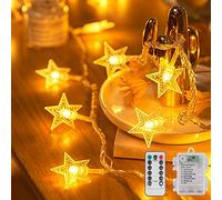 Molbory Guirlande Lumineuse Étoile, 6M 40 LED de Lumière avec Télécommande, Alimenté par pile, 8 Modes Clignotants, Décorations Intérieure et Extérieure pour Mariage Fête Jardin (Blanc Chaud)