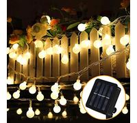 Molbory Guirlande lumineuse extérieure 60 LED solaire - 8 modes - IP65 étanche avec capteur de lumière pour jardin, fête, balcon, mariage - Blanc chaud - 8 m