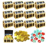 Molbory Lot de 12 mini coffres au trésor, 12 pierres précieuses et 12 pièces dorées pour enfants