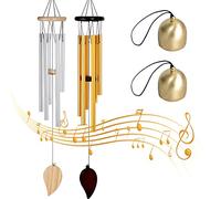 Molbory Lot de 2 carillons éoliens, 6 tubes de vent Chimes avec 2 sonnettes, carillons en métal, carillons à vent en plein air pour décoration de maison, cadeaux, carillons à vent pour l'extérieur