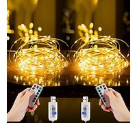 Molbory Lot de 2 guirlandes lumineuses LED 10 m 100 LED USB étanche avec interrupteur Fil de cuivre pour chambre à coucher Noël extérieur fête mariage bricolage Blanc chaud