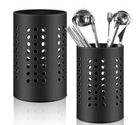 Molbory Lot de 2 porte-ustensiles de cuisine noirs - 18 x 12 cm et 16 x 10 cm - Égouttoir à couverts - Organisateur d'ustensiles de cuisine en acier inoxydable - Porte-cuillère de cuisine rond