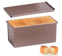 Molbory Moule à pain grillé, avec couvercle, 21 x 11,5 x 11 cm, avec couvercle, 570 g, en acier au carbone, avec revêtement anti-adhésif, pour pain et pain grillé, or rose