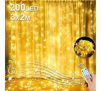 Molbory Rideau lumineux LED USB, 200 LED Guirlande lumineuse Rideau avec télécommande Blanc Chaud