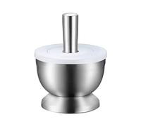 molcajete Mortier et pilon en acier inoxydable brossé, ensemble de bols broyage cuisine, broyeur d'ail, pilules, d'épices, bol d'herbes, poudre pesto avec couvercle fond antidérapant(Grand)