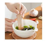 molcajete Mortier et pilon en porcelaine avec bec mélangeur bol de broyage Outil bricolage poignée confortable, blanc, 6,5 pouces