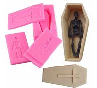 Moldfun Petite taille 3d cercueil avec croix et tête de mort squelette humain Moule en silicone pour fondant, pâte, décoration de gâteaux, Chocolat, bonbons, Savon, bain Bomb, résine