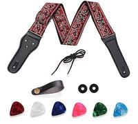 MOLENCO Sangle Guitare, Broderie Courroies de Guitare en Coton avec extrémités en cuir pleine fleur,sangle guitare électrique pour Basse, Guitare électrique et acoustique(Rouge)