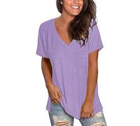 MOLERANI Chemises à Manches Courtes et col en V pour Femmes, t-Shirt décontracté décontracté, Hauts d'été avec Poche (2XL, Violet Clair)