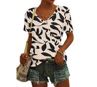 MOLERANI été T-Shirts pour Femmes col en V Basique Hauts à Manches Courtes Feuille Abricot S