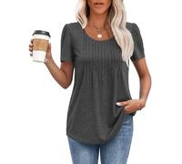 MOLERANI été T-Shirts pour Femmes décontractés T-Shirt Col Rond à Manches Courtes plissé T-Shirt Confort Amples Top Gris 2XL