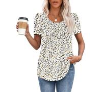 MOLERANI été T-Shirts pour Femmes décontractés T-Shirt Col Rond à Manches Courtes plissé T-Shirt Confort Amples Top Fers à Cheval colorés M