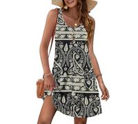 MOLERANI Femmes Robes d'été pour Robes sans Manches Robe à col Rond Casual Lâche Robe Midi avec Poches Fleur de cajou Noir S