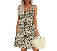 MOLERANI Femmes Robes d'été pour Robes sans Manches Robe à col Rond Casual Lâche Robe Midi avec Poches Léopard L