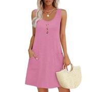 MOLERANI Femmes Robes d'été pour Robes sans Manches Robe à col Rond Casual Lâche Robe Midi avec Poches Fleur Rose S
