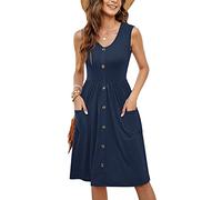 MOLERANI Femmes Robes d'été sans Manches Casual Lâche Swing Button Down Robe Midi avec Poches Bleu Marine S