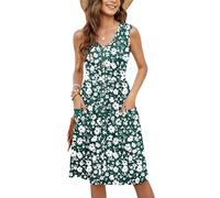MOLERANI Femmes Robes d'été sans Manches Casual Lâche Swing Button Down Robe Midi avec Poches Diasy Vert L