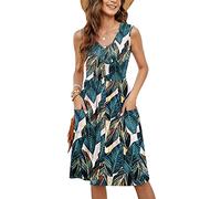 MOLERANI Femmes Robes d'été sans Manches Casual Lâche Swing Button Down Robe Midi avec Poches Feuille 2XL