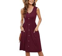 MOLERANI Femmes Robes d'été sans Manches Casual Lâche Swing Button Down Robe Midi avec Poches Vin Rouge L