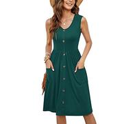 MOLERANI Robe décontractée pour Femme Longueur Genou boutonnée sans Manches Robe d'été avec Poches Vert foncé XL