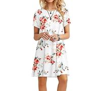 MOLERANI Robe d'été pour Femme Robe t-Shirt décontractée à Manches Courtes Robe de Plage pour Femme Blanc de Rose M