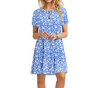 MOLERANI Robe d'été pour Femme Robe t-Shirt décontractée à Manches Courtes Robe de Plage pour Femme Fleur Blanche Bleue 2XL