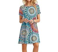 MOLERANI Robe d'été pour Femme Robe t-Shirt décontractée à Manches Courtes Robe de Plage pour Femme Imprimé Vert XL