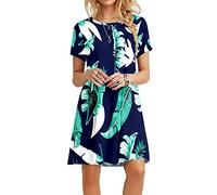 MOLERANI Robe d'été pour Femme Robe t-Shirt décontractée à Manches Courtes Robe de Plage pour Femme Imprimé Bleu M