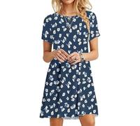 MOLERANI Robe d'été pour Femme Robe t-Shirt décontractée à Manches Courtes Robe de Plage pour Femme Marine Florale S