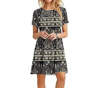 MOLERANI Robe d'été pour Femme Robe t-Shirt décontractée à Manches Courtes Robe de Plage pour Femme Noir Floral Boho 2XL