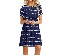MOLERANI Robe d'été pour Femme Robe t-Shirt décontractée à Manches Courtes Robe de Plage pour Femme Vagues Bleues S