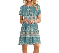 MOLERANI Robe d'été pour Femme T-Shirt décontracté à Manches Courtes Robe de Plage Ample pour Femme (2XL, Boho Floral Vert)