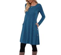 MOLERANI Robe Pull Femme Manches Longues Robe Tunique Décontractée Boutonnée avec Poches（Bleu Royal ，M）