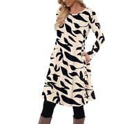 MOLERANI Robe Pull Femme Manches Longues Robe Tunique Décontractée Boutonnée avec Poches Feuille Abricot XXL