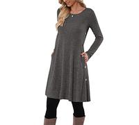 MOLERANI Robe Pull Femme Manches Longues Robe Tunique Décontractée Boutonnée avec Poches Gris Foncé XXL