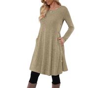 MOLERANI Robe Pull Femme Manches Longues Robe Tunique Décontractée Boutonnée avec Poches Kaki XXL