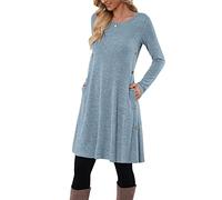 MOLERANI Robe Pull Femme Manches Longues Robe Tunique Décontractée Boutonnée avec Poches Noir Bleu Clair XXL