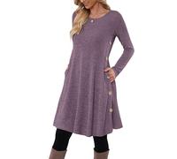 MOLERANI Robe Pull Femme Manches Longues Robe Tunique Décontractée Boutonnée avec Poches Pourpre XL ，XL