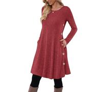MOLERANI Robe Pull Femme Manches Longues Robe Tunique Décontractée Boutonnée avec Poches Rouge XXL