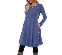 MOLERANI Robe Pull pour Femme à Manches Longues Robe Tunique boutonnée décontractée avec Poches Bleu Marine S