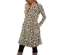 MOLERANI Robe Pull pour Femme à Manches Longues Robe Tunique boutonnée décontractée avec Poches Léopard XL