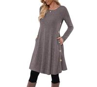 MOLERANI Robe Pull pour Femme à Manches Longues Robe Tunique boutonnée décontractée avec Poches Noir Rose M