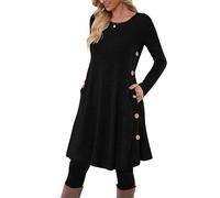 MOLERANI Robe Pull pour Femme à Manches Longues Robe Tunique boutonnée décontractée avec Poches Noir L