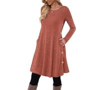 MOLERANI Robe Pull pour Femme Robe à Manches Longues pour Femme Robe Tunique décontractée à Boutons avec Poches Rouge Brique L
