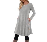 MOLERANI Robe Pull pour Femme Robe à Manches Longues pour Femme Robe Tunique décontractée boutonnée avec Poches Blanc Gris S