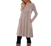 MOLERANI Robe Pull pour Femme Robe à Manches Longues pour Femme Robe Tunique décontractée boutonnée avec Poches Café L