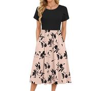 MOLERANI Robes d'été pour Femmes Robe de Plage bohème décontractée à Manches Courtes Robe Ample et Fluide Robe midi décontractée avec Poches Fleur Ombragée L