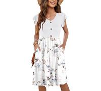 MOLERANI Robes d'été pour Femmes Robes décontractées à col en V Robes de Plage à Manches Floral Blanc M